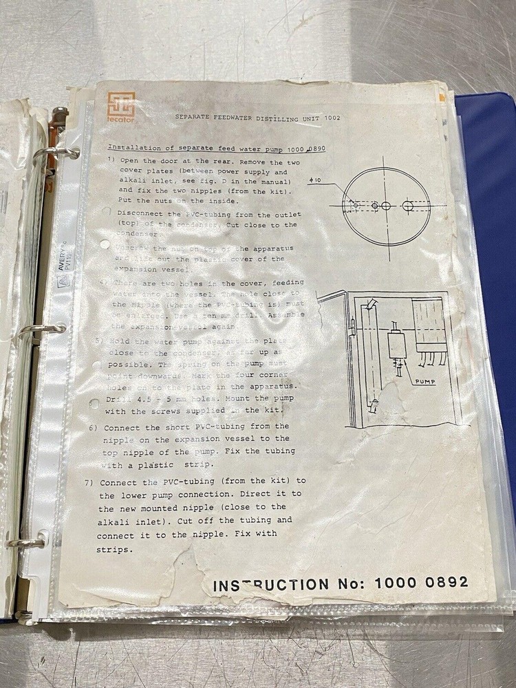 Tecator 1002 Distilling Unit Kjeltec System - Users Guide / Instruction Manual
