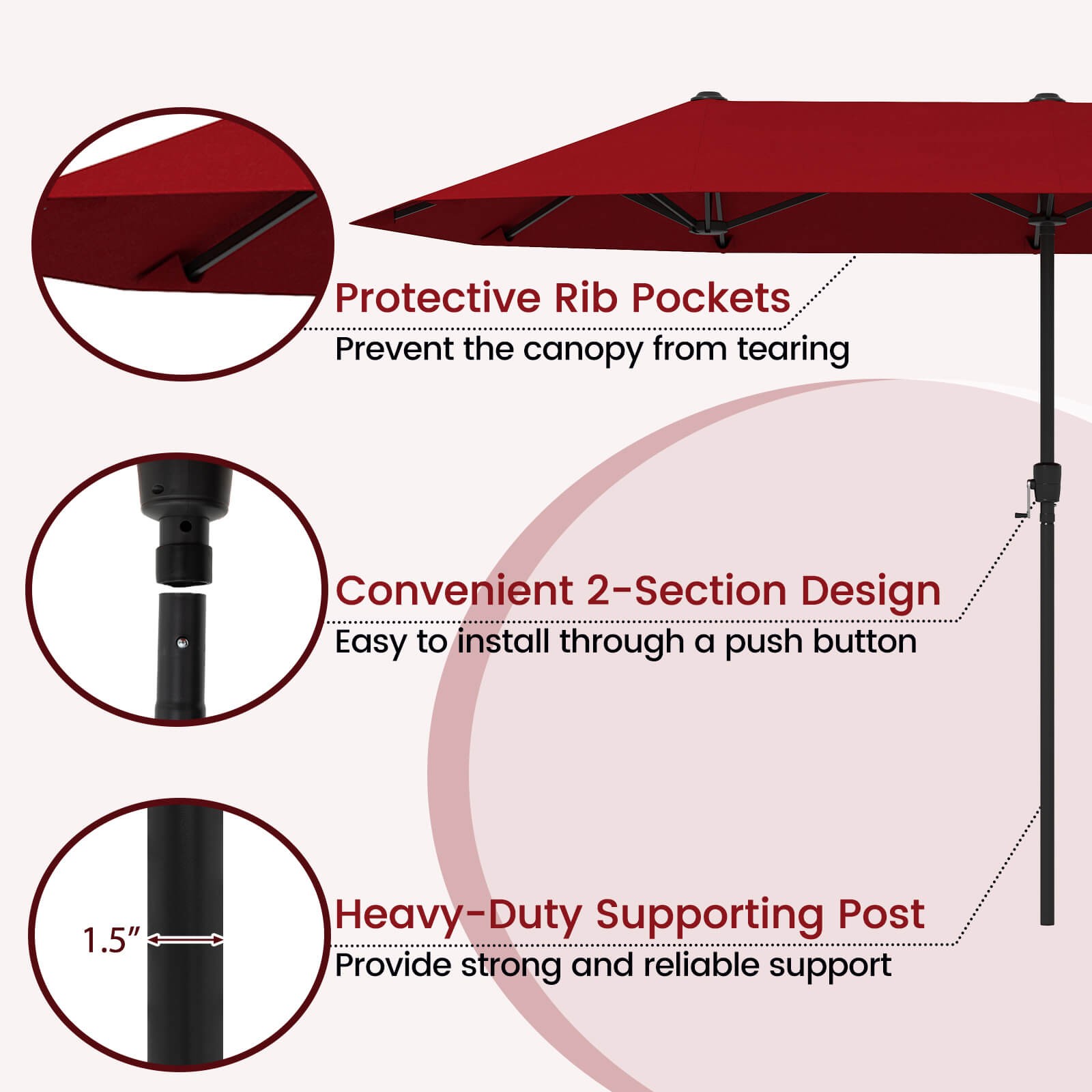 13 FT Large Patio Umbrella Outdoor Double-Sided Table Market Umbrella for Garden