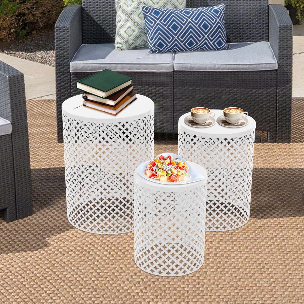 3pcs Outdoor Side Table Metal Frame Accent Table Modern Cylindrical End Table