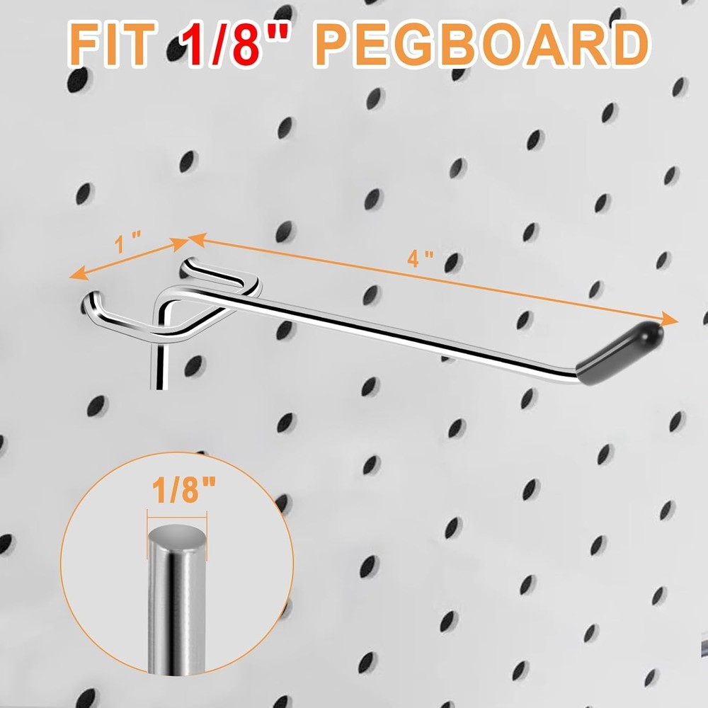 Pegboard Hooks 25 Pack 4 Inch for 1/8 Metal Pegboards Silver