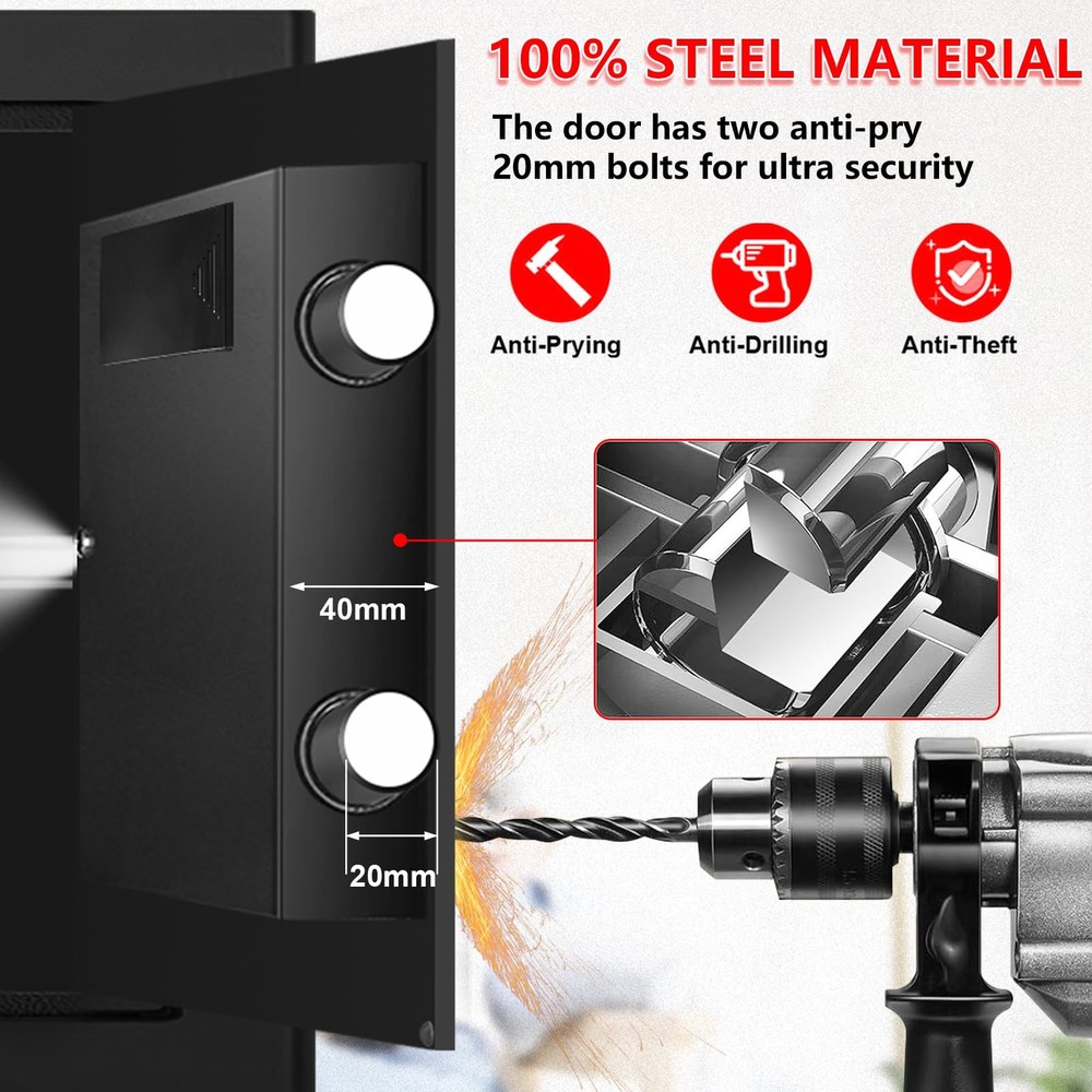 Small Safe for Home Use, Digital Security Box with 0.4 Cuft, Black