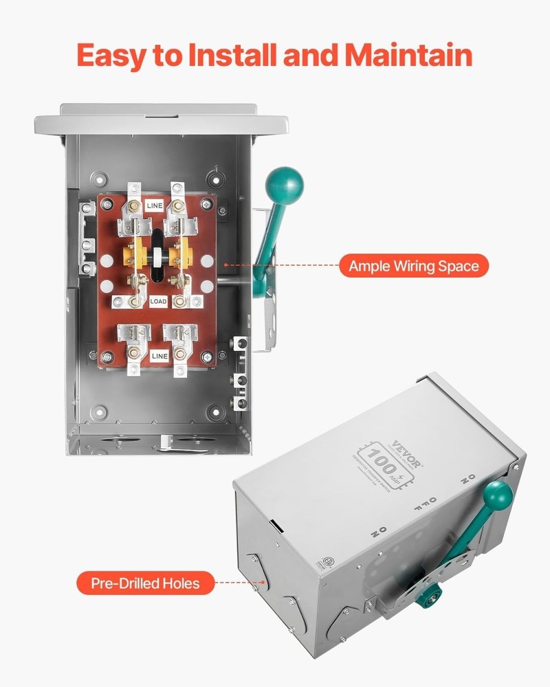 100A Generator Transfer Switch, 24000W Manual Transfer Switch, Heavy Duty Double
