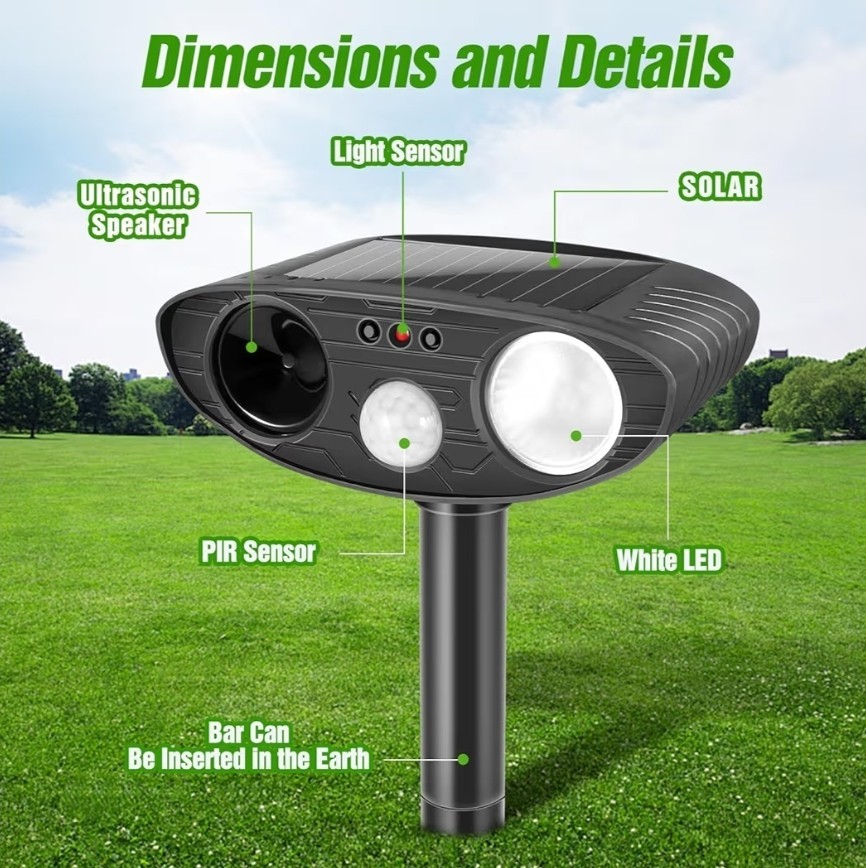 Ultrasonic Cat Deterrent,Solar Powered Deterrent with Motion Sensor