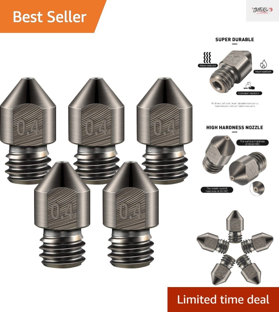 Durable 0.4mm Hardened Steel Nozzle Set - Compatible with Multiple 3D Printers