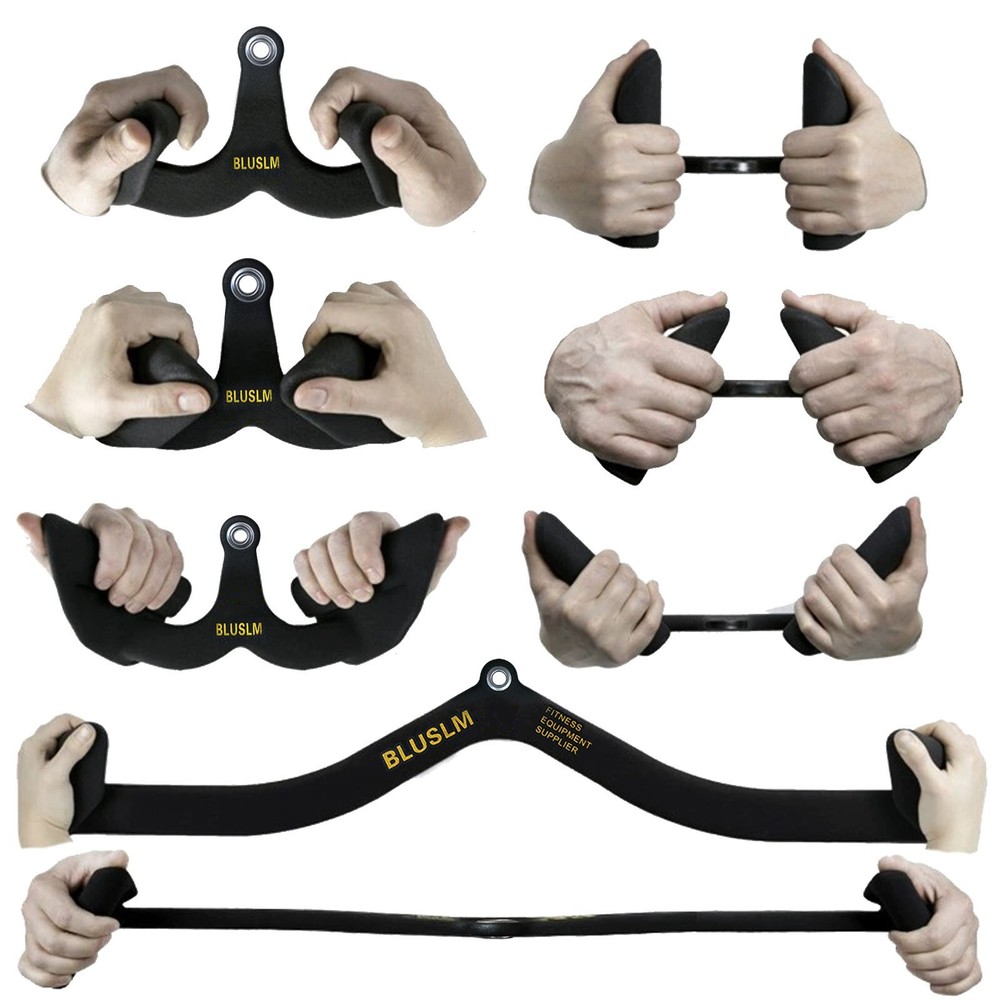 7Pcs LAT Pull Down Bar for Cable Machine Pulldown T Bar V Bar Cable Attachments