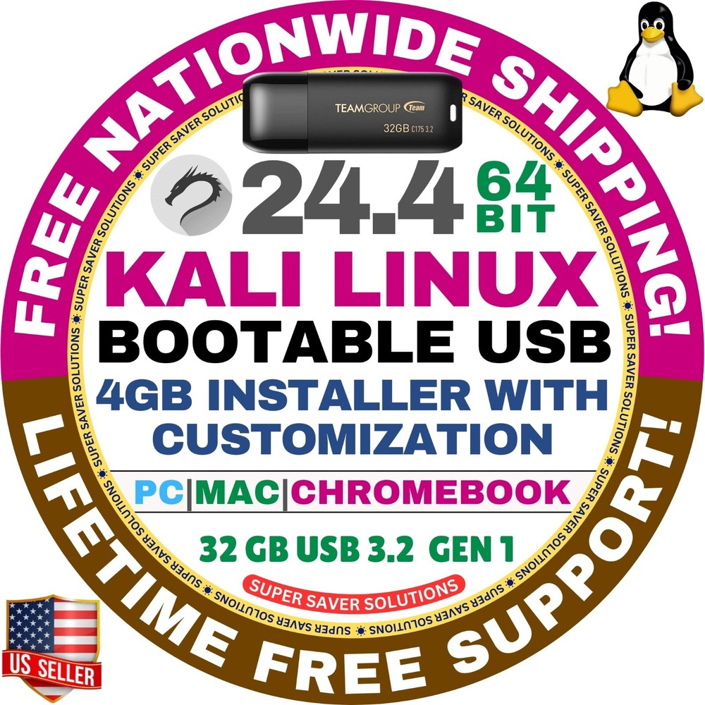 KALI LINUX OS 24.4 LIVE / FULL INSTALLER / DVD, USB / 64-BIT, AMD64 / MAC PC ALL