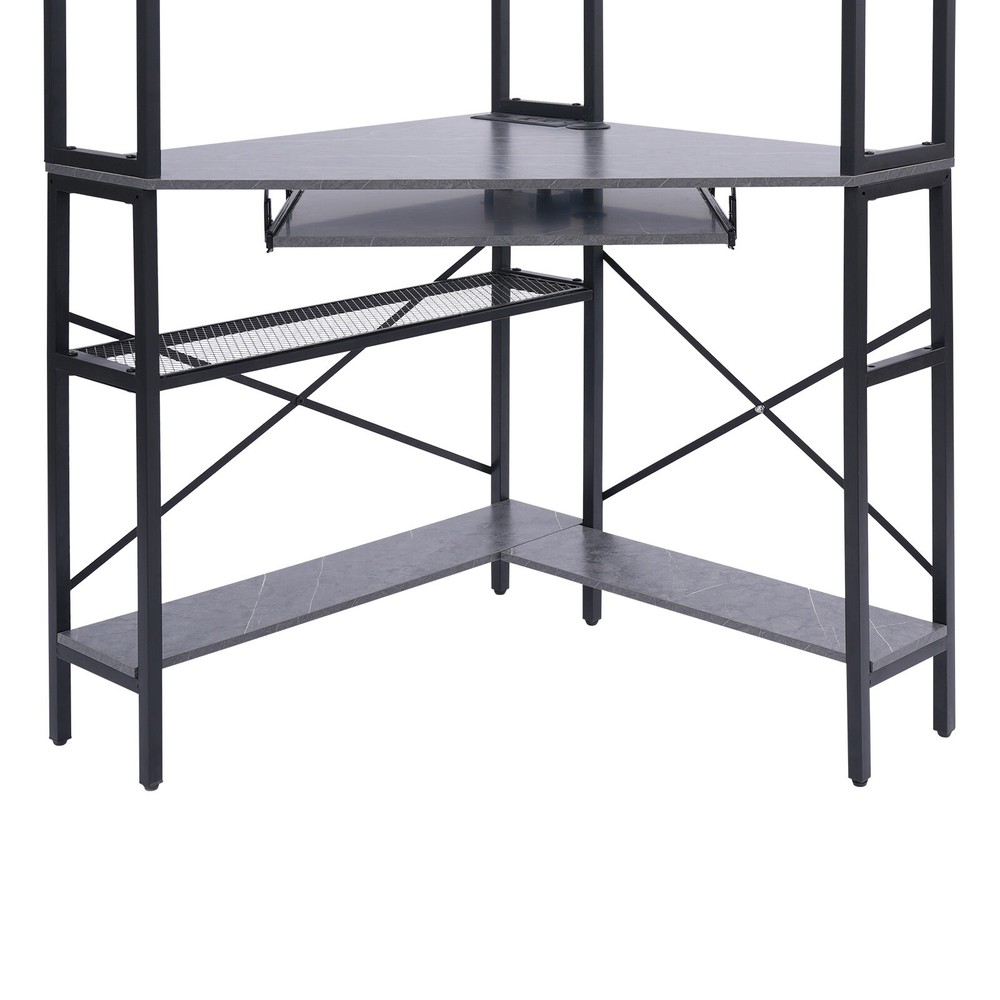 Triangular Computer Desk W/ Led Lights and Power Outlet, Home Office Corner Desk