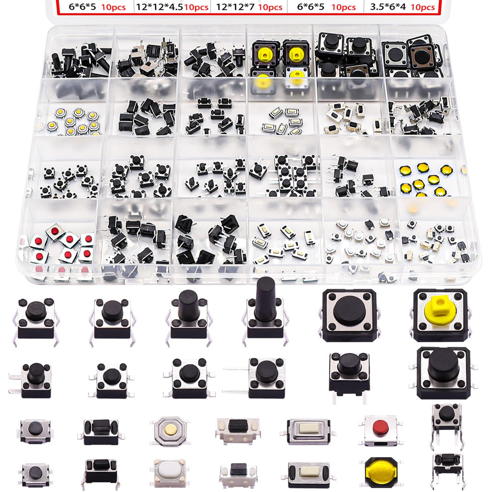 260Pcs Micro Momentary Tactile Push Button Switch 26 Values 4 Pin/3 Pin/2 Pin Ta