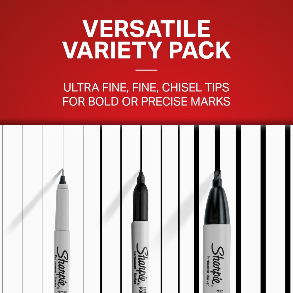 6 Pack Black Permanent Markers Assorted Tip Set