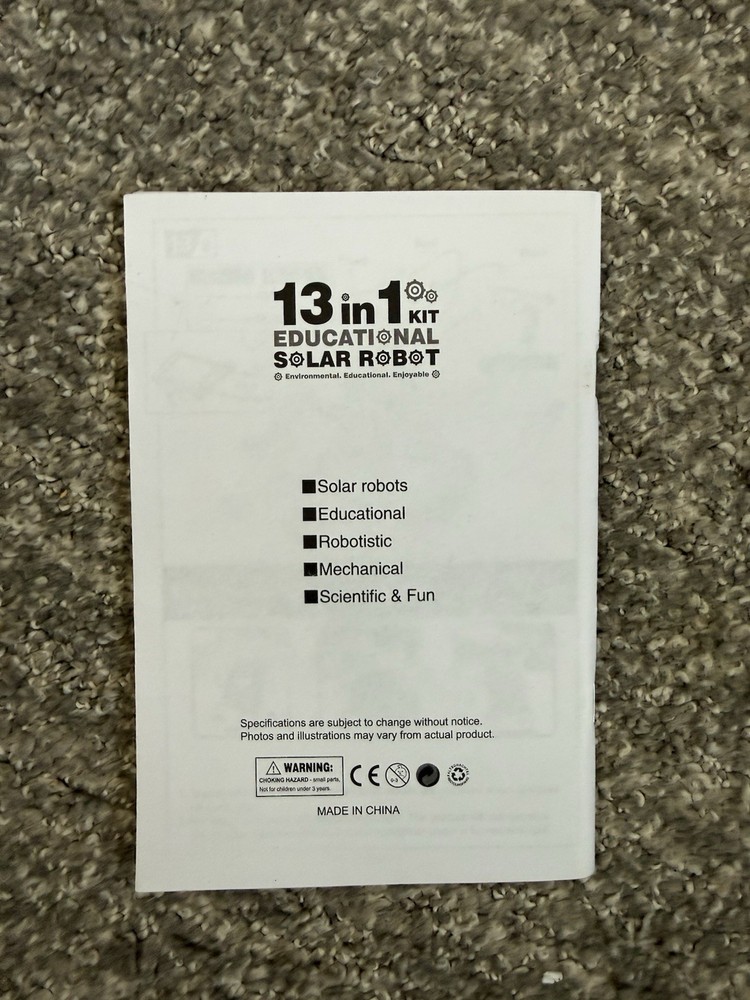 13 in 1 Educational Solar Robot Kit Assembly Instruction Manual Only Replacement