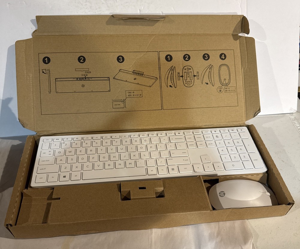 HP 710 White Wireless Keyboard Mouse Combo New