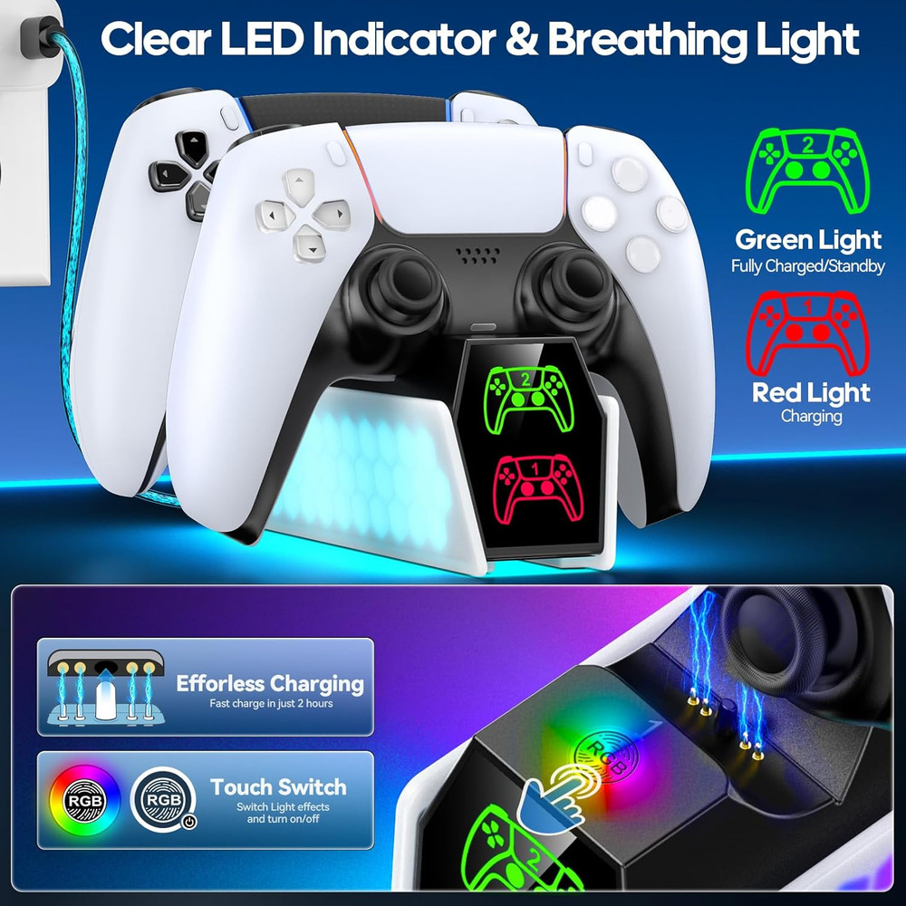 PS5 Controller Charger Station Compatible with DualSense & Edge Controllers, PS5