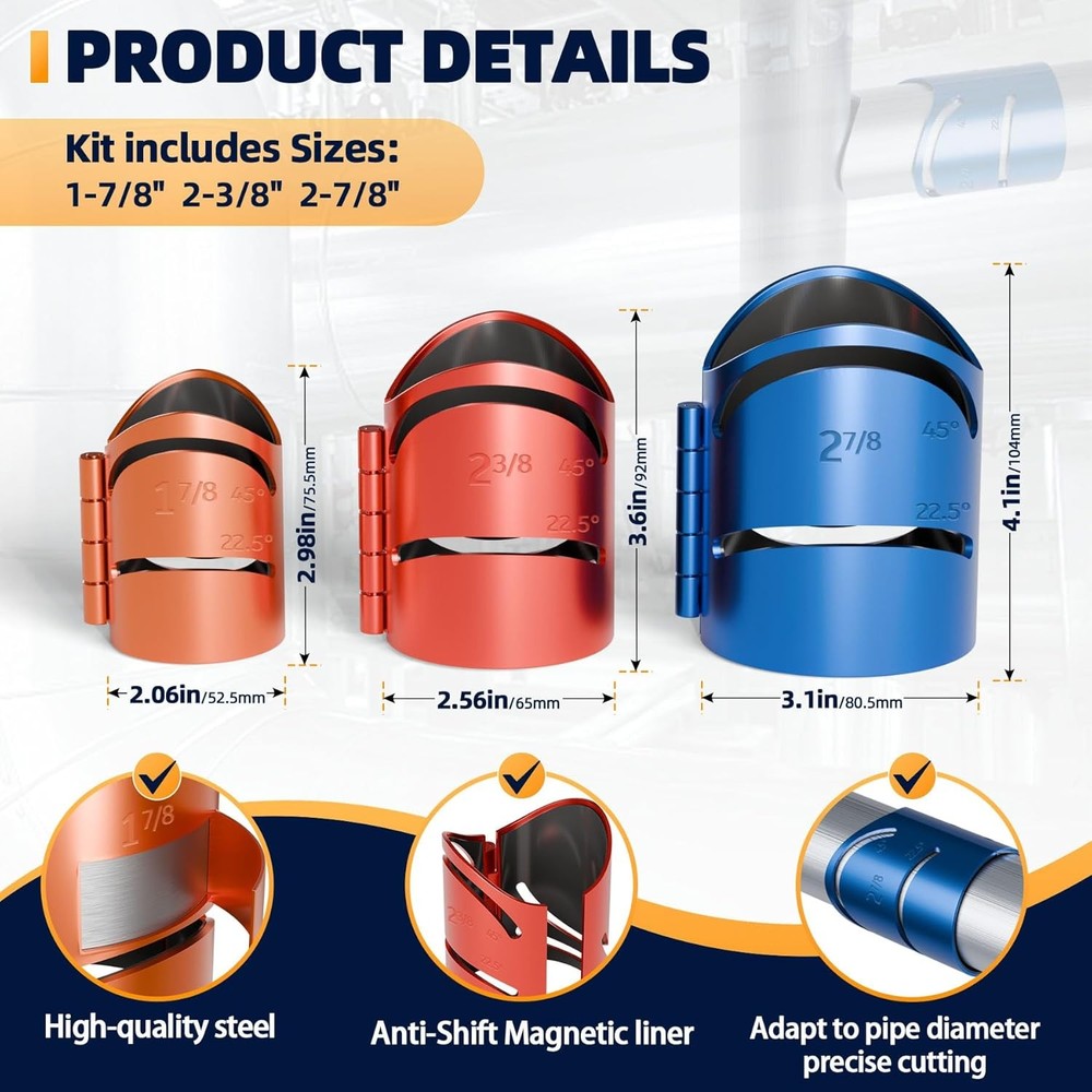Pipe Cutting Guide Kit, Metal Pipes Saddle Template for Angle Cuts, Magnetic ...