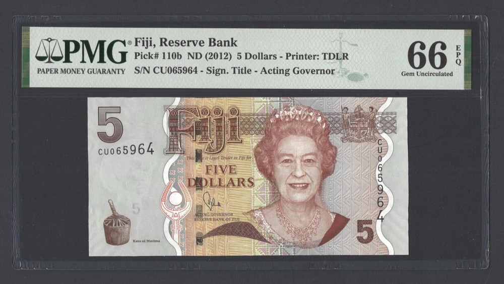 Fiji 5 Dollars ND(2012) P110b Uncirculated Grade 66