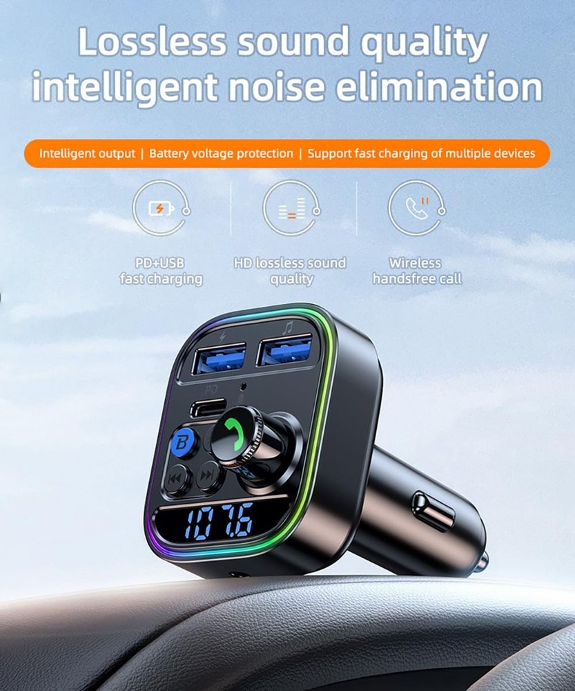 Bluetooth 5.3 Car Adapter PD30W Super Fast Charging Transmitter for Car Bluet...