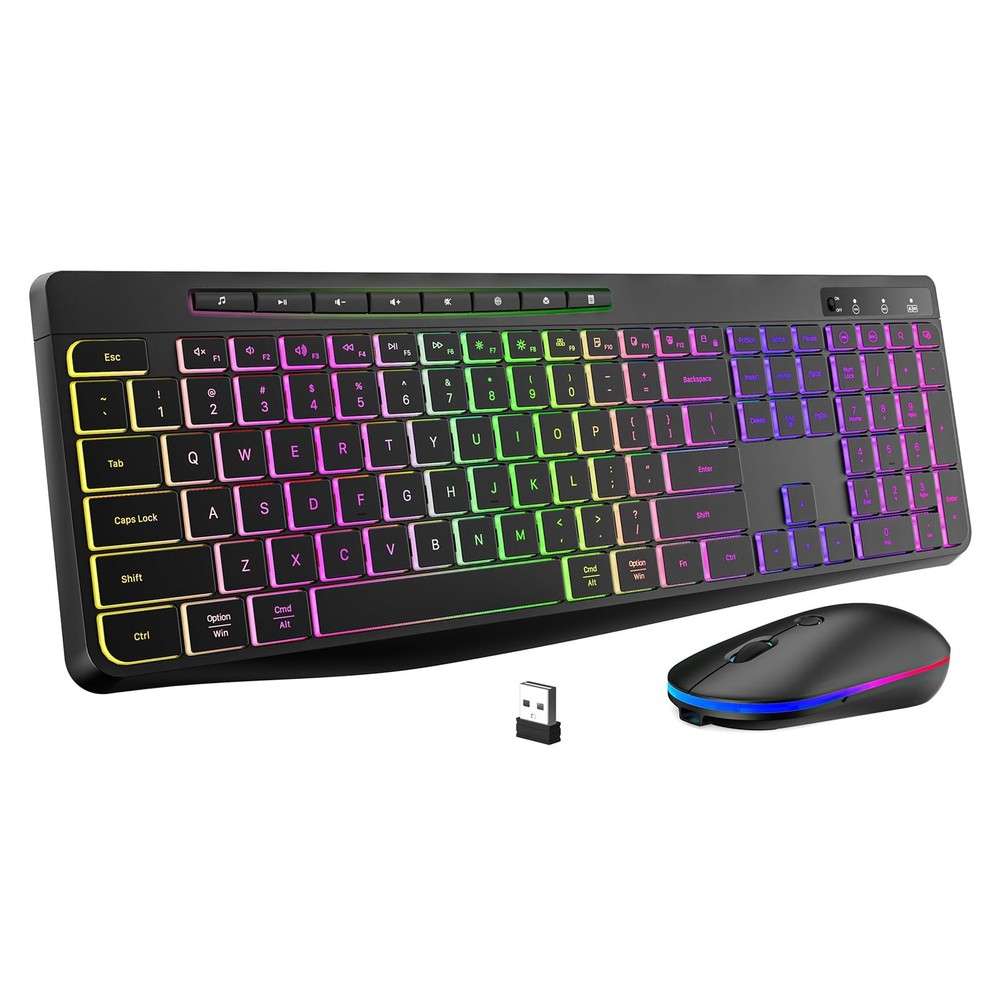 Backlit 2.4G Wireless Keyboard and Mouse Combo Full Size Rechargeable