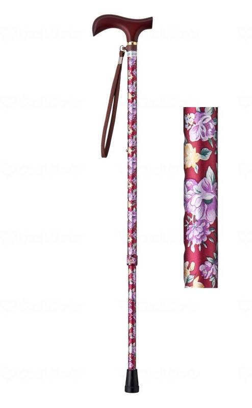 Welfan Yume Life Adjustable Pattern Cane (Slim Type) - Floral Wine