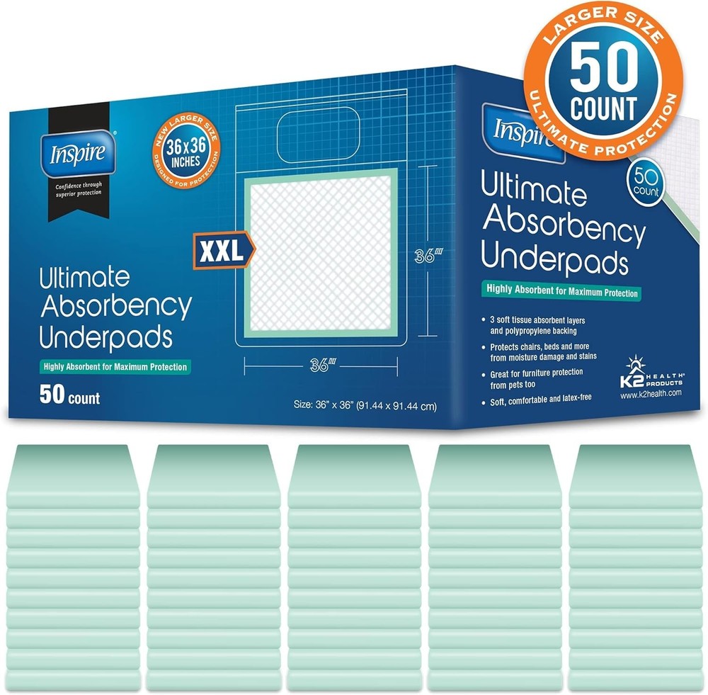Inspire Ultimate Absorbency Disposable Underpads, 36"x36", *50 Count*