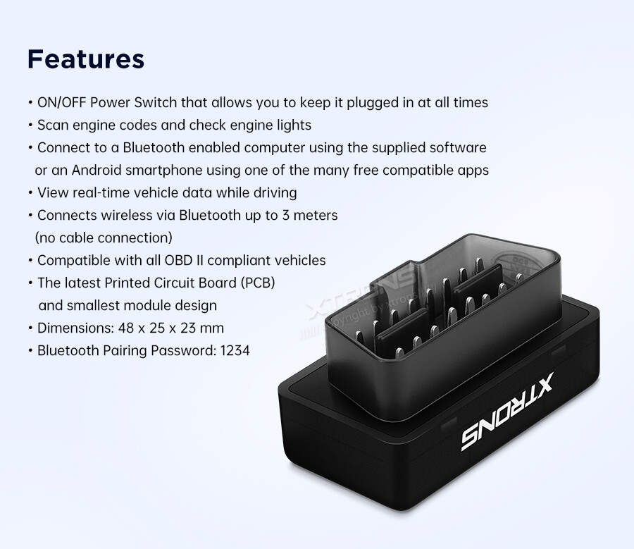 Bluetooth OBD2 Car Auto Diagnostic Scanner Power Switch Tool for Android Stereo