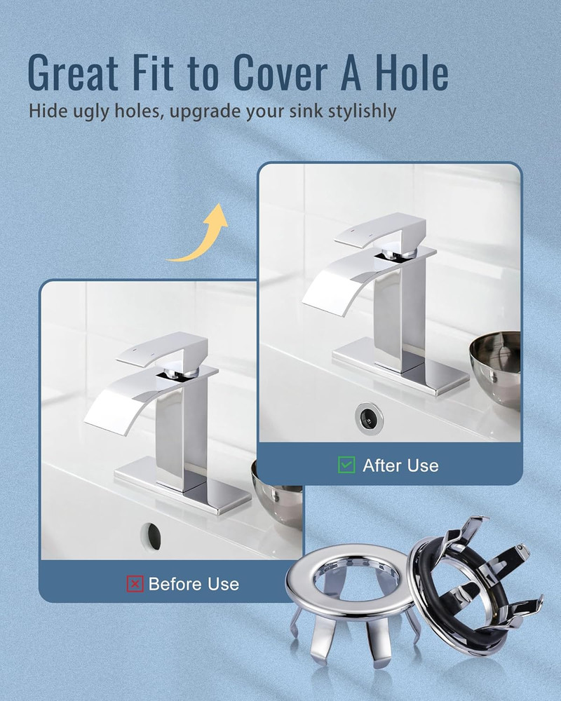 Sink Overflow Ring Chrome: 2 Pack Solid Brass Bathroom Vessel Sink Overflow Cove