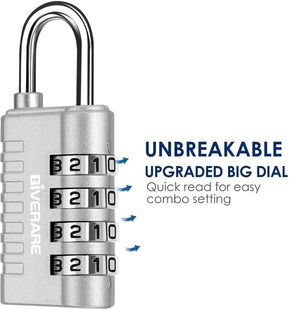 4 Pack Keyless 4-Digit Combination Lock - Lightweight, Weatherproof Padlocks