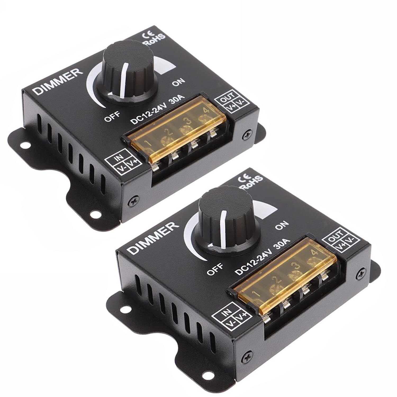 2Pack LED Dimmer Switch DC 12-24V 30A PWM Stepless Brightness Dimming Controller