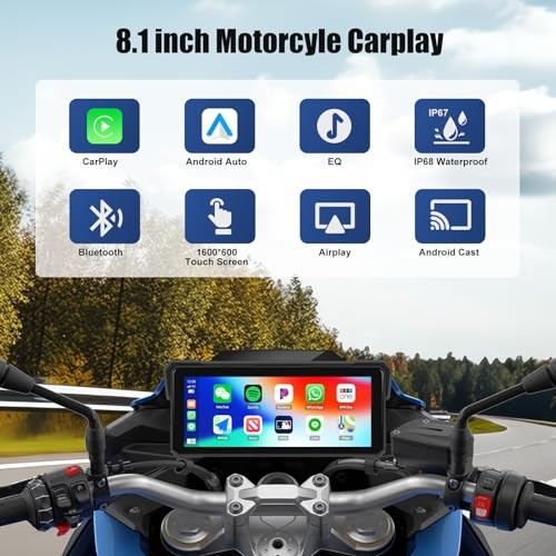 Motorcycle GPS Navigation System with Wireless Carplay Android Auto 8.1 inch