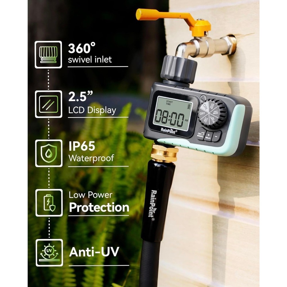 RAINPOINT Programmable Sprinkler Timer for Garden Hose Automatic Watering System