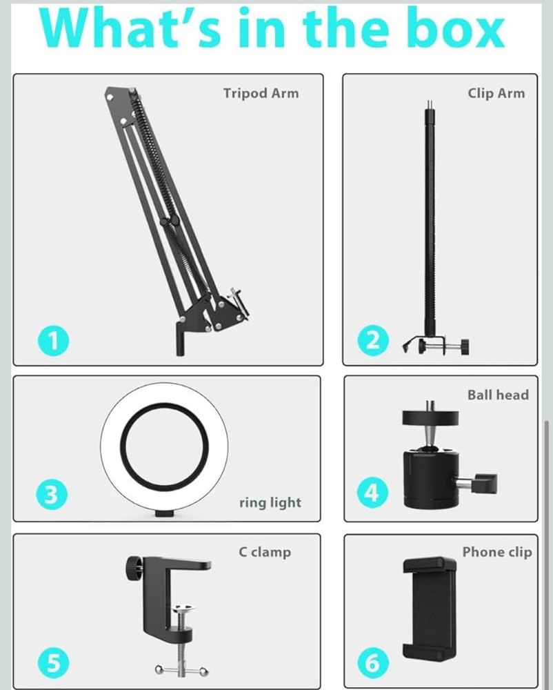 Overhead Camera Mount w/ Ring Light Phone Arm Tripod