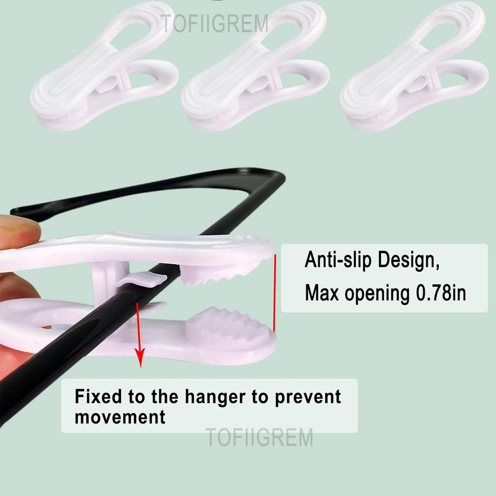 TOFIIGREM White Hanger Clips 50 Pack, Multi-Purpose Plastic 50