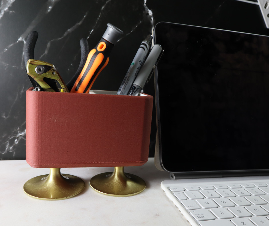 Modern Desk Organizer Solid Brass Pedestals Dual Compartment Office