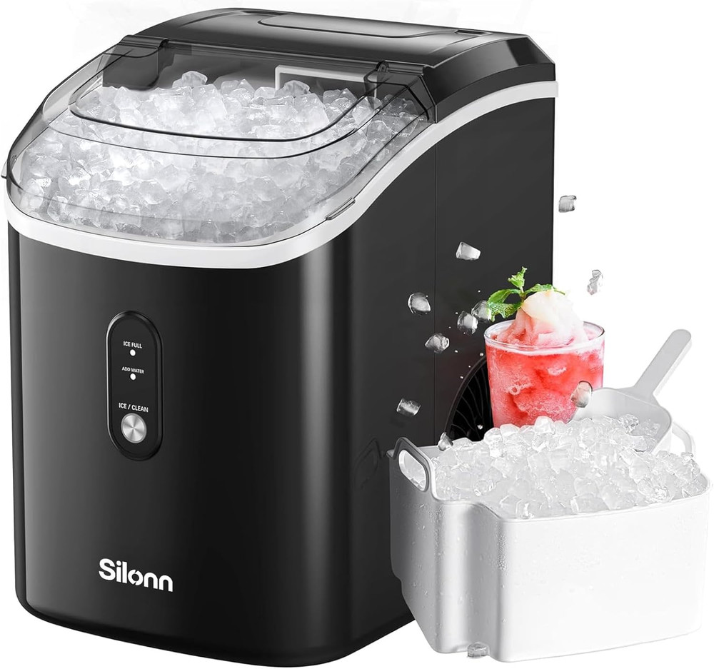 Nugget Ice Maker Countertop, Chewable Pellet Ice Machine with Self-Cleanin Func