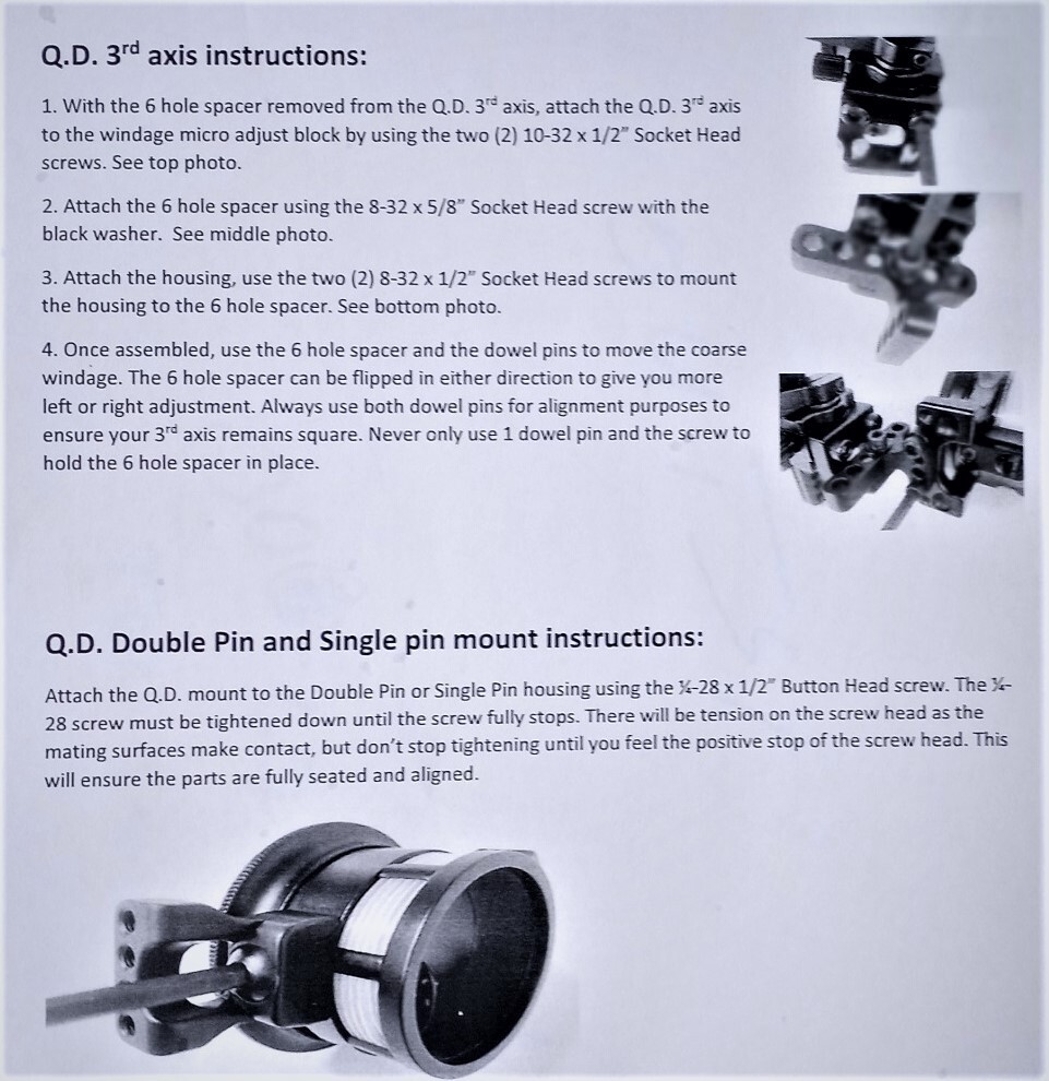 Q.D. 3rd AXIS PARTS AND INSTRUCTIONS