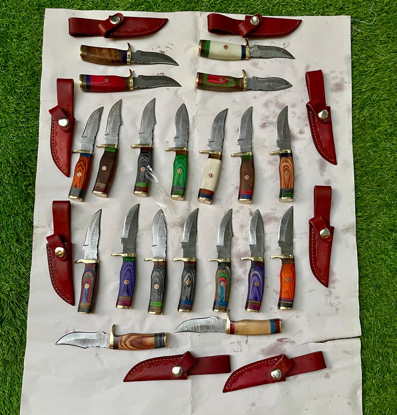 WHOLESALE LOT OF 20 CUSTOM HANDMADE DAMASCUS STEEL SKINNER KNIVES WITH SHEATH