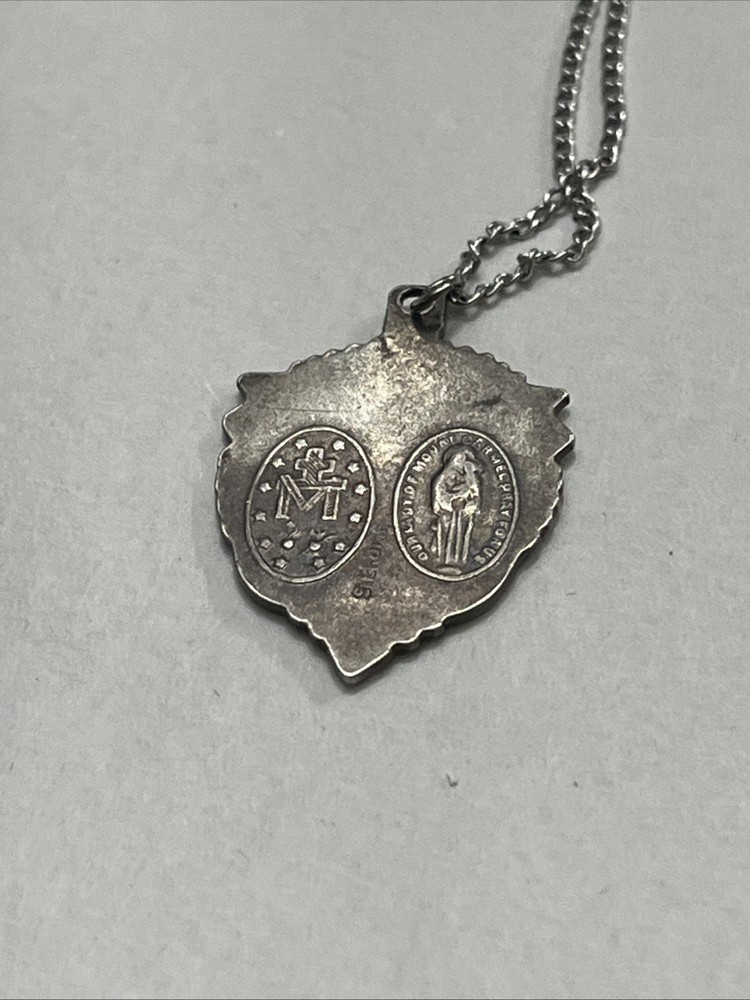 RARE Vintage WWII Military Angel Wings Sterling Miraculous Medal With Chain