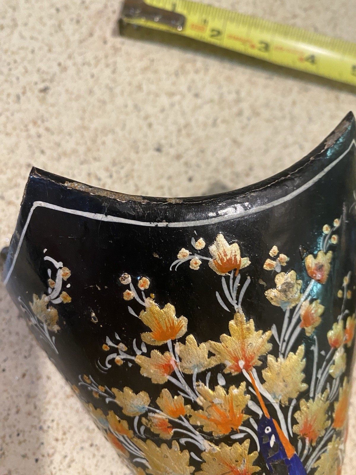Set Of VINTAGE ASIAN CHINOESERIE BLACK LACQUER WALL POCKETS Orange Florals Birds