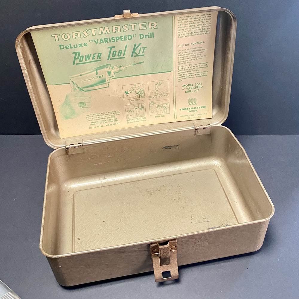 Toastmaster Varispeed Drill Model 5451 Power Tool Case Model 5651 Chuck Working