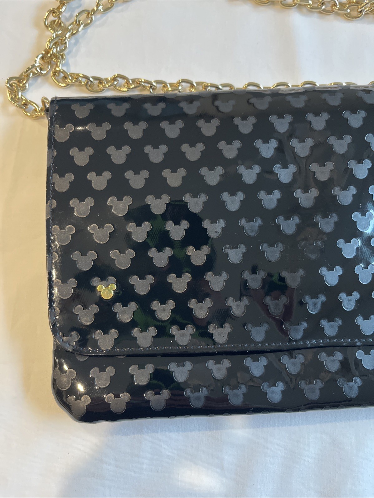 Disney Parks Crossbody Clutch Purse Mickey Mouse Faux Patent Leather Black