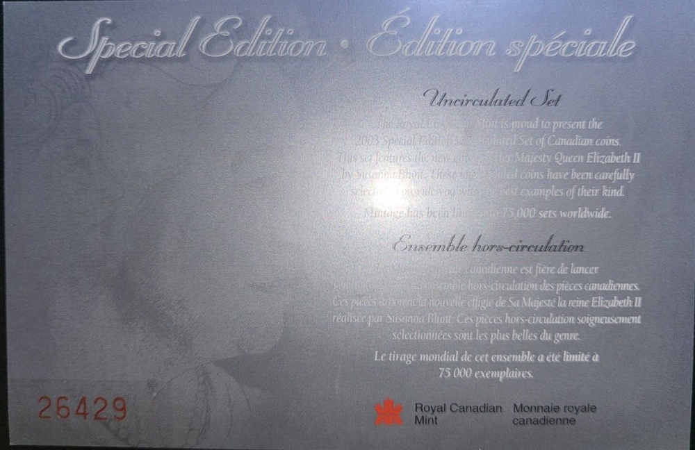 🇨🇦 Uncirculated 2003 WP Set Plio New Effigy Special Edition Canada