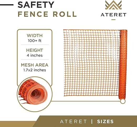 4'x100 Orange Plastic Mesh Fencing Roll with Zip Ties, Garden, Construction