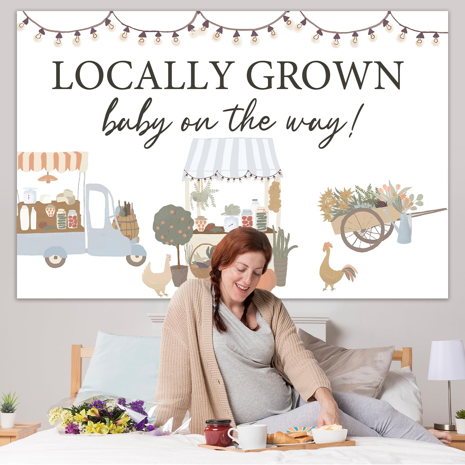 Locally Grown Baby Shower Backdrop, Farmers Market, Vegetable, Fruit Decor