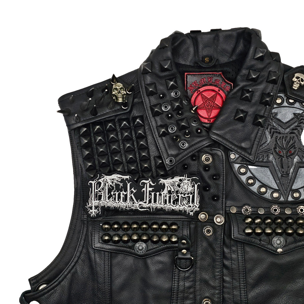 BLACK FUNERAL WHITE LOGO (shaped border) EMBROIDERED PATCH