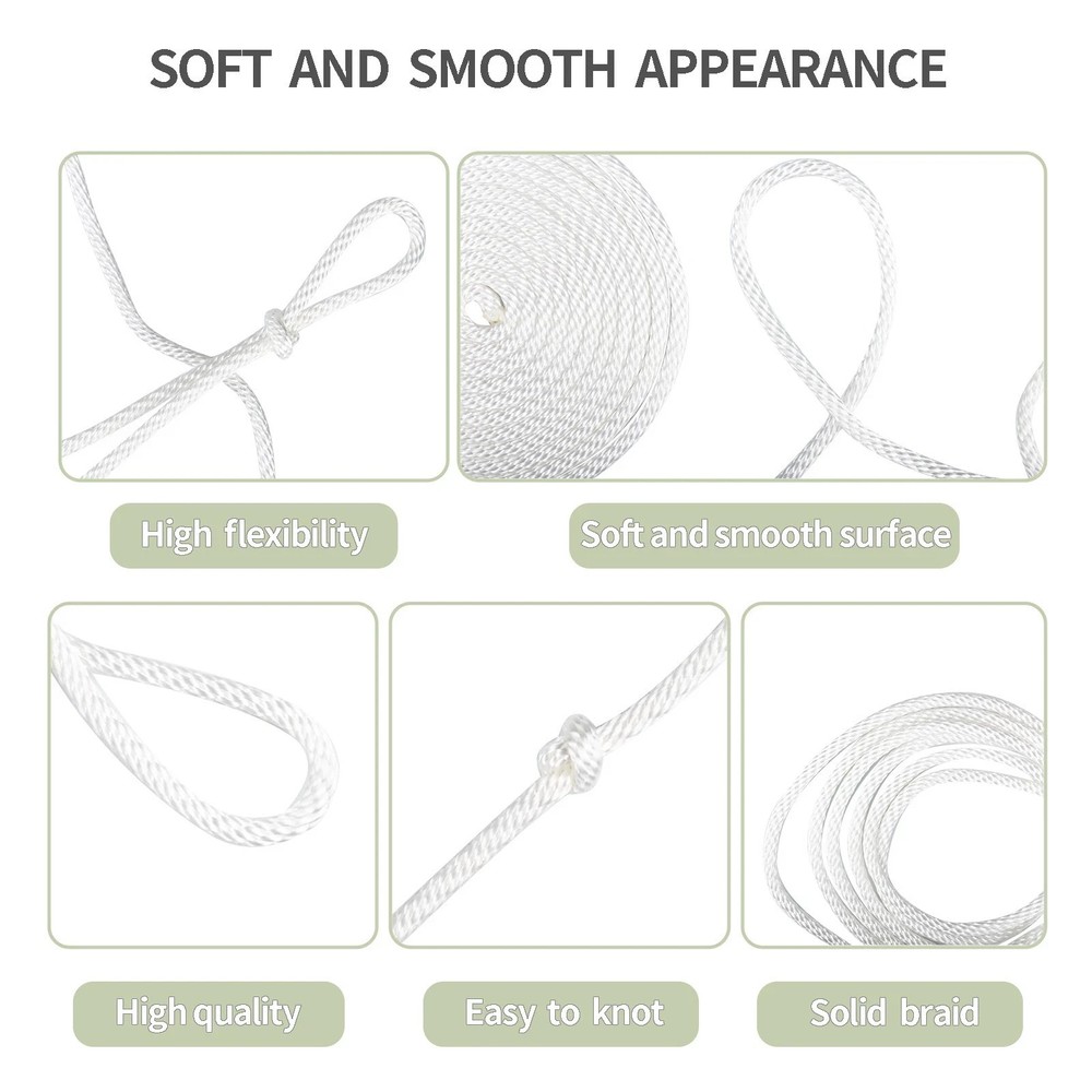 3/8 200'' White Industrial Smooth Solid Braid Nylon Polyester Derby Rope