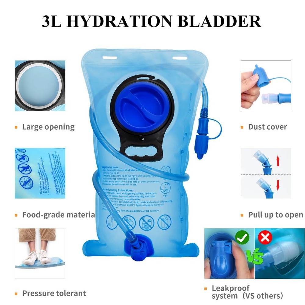 Hydration Backpack, Hiking Backpack with 3L Water Bladder, Lightweight Insula...