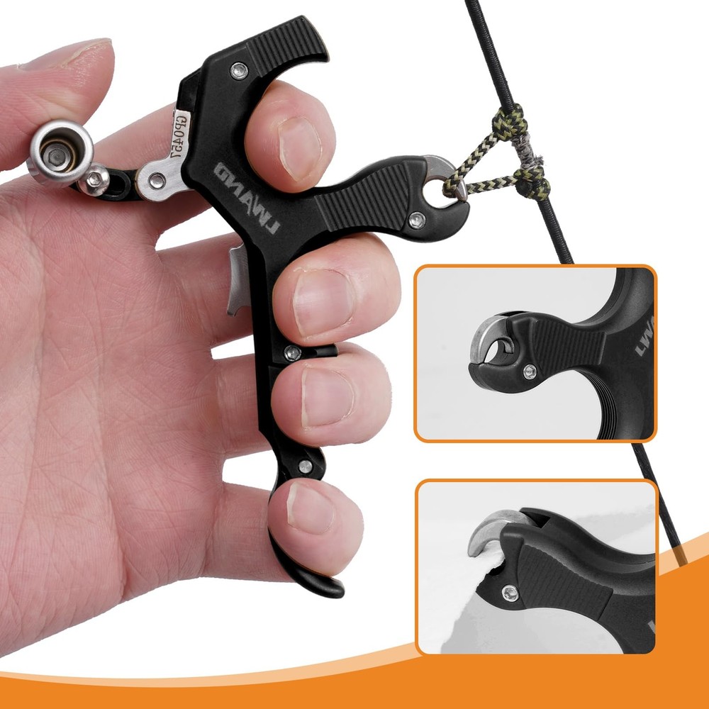 Archery Compound Bow Release Aids Trigger 3-4 Finger Adjustable Wristband Thu...