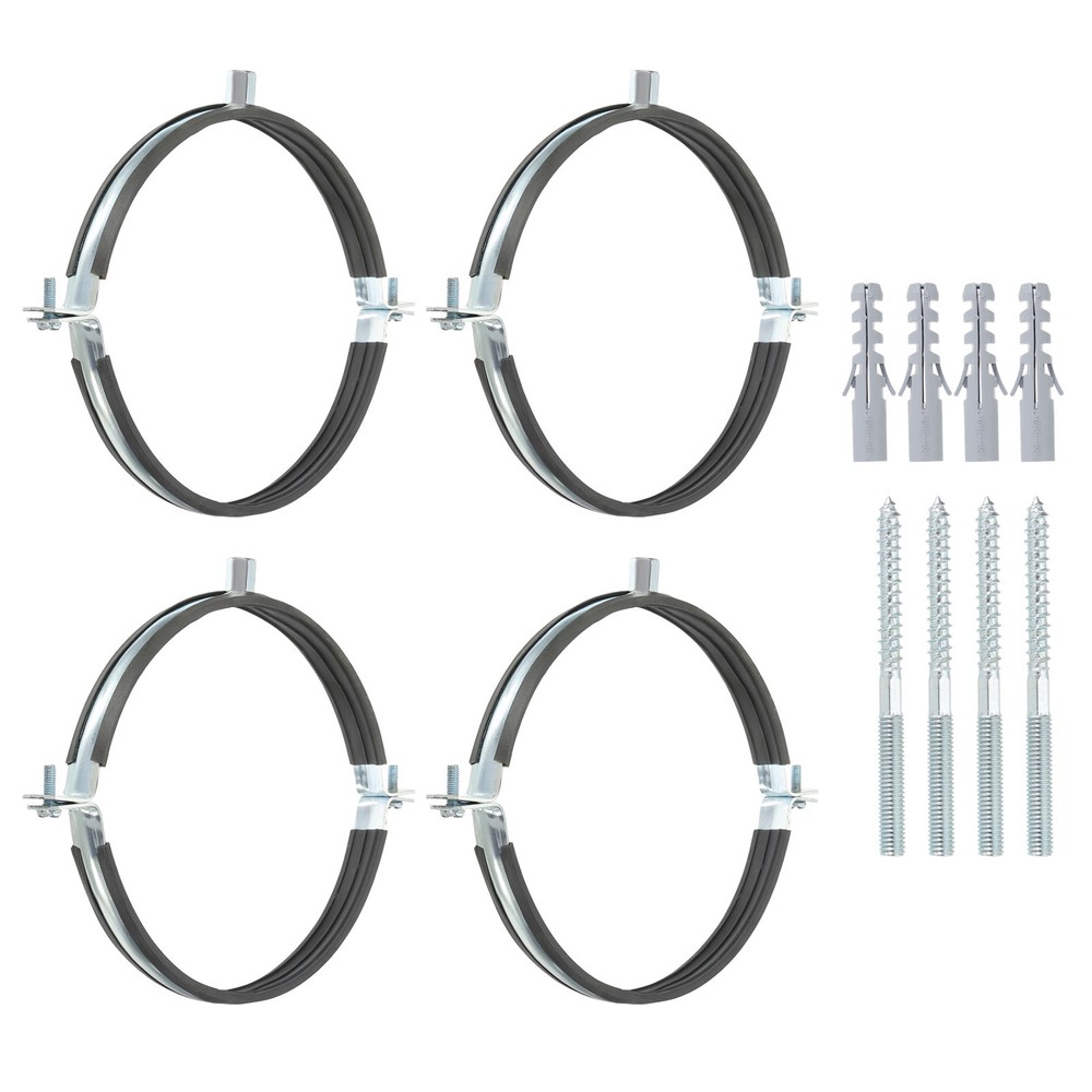 4 Pcs 8.5-8.9" Heavy Duty Adjustable Split Ring Pipe Hanger Silver/Black