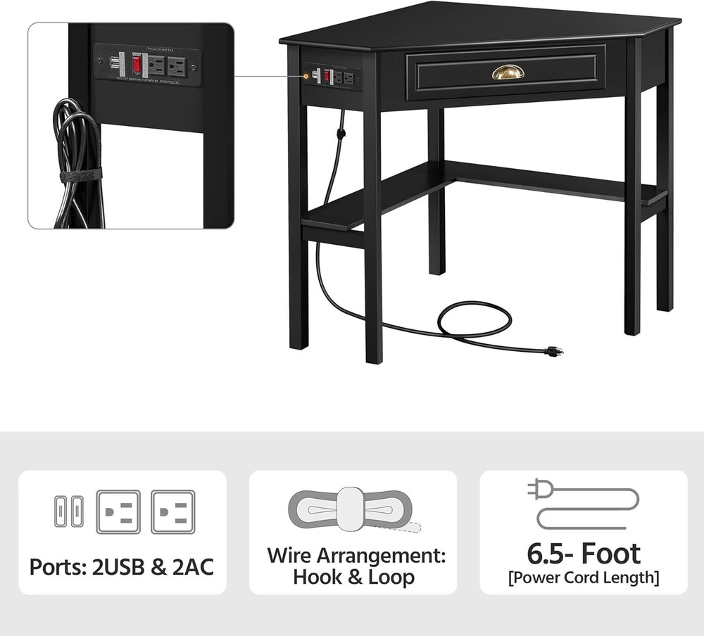 L Shaped Computer Desk Corner Table with Charging StationOutlets for Small Space
