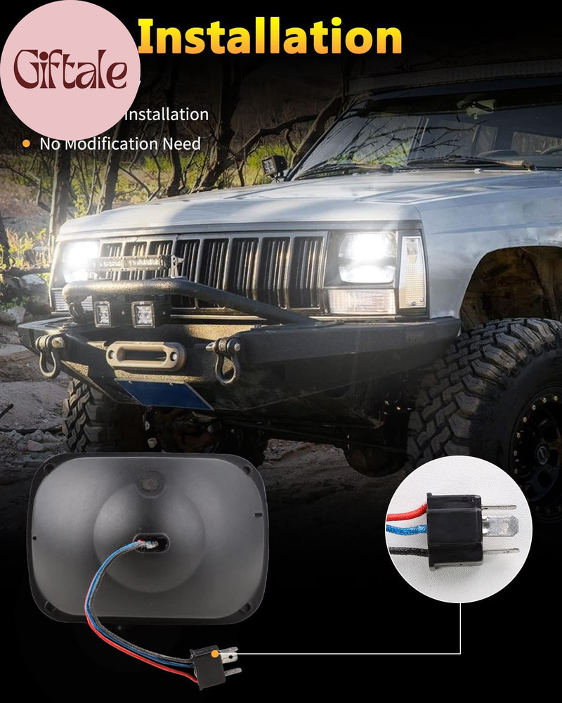 1 Pair 105W Rectangular 5X7/ 6X7 Inch Led Headlight High Low Beam Headlamp Compa