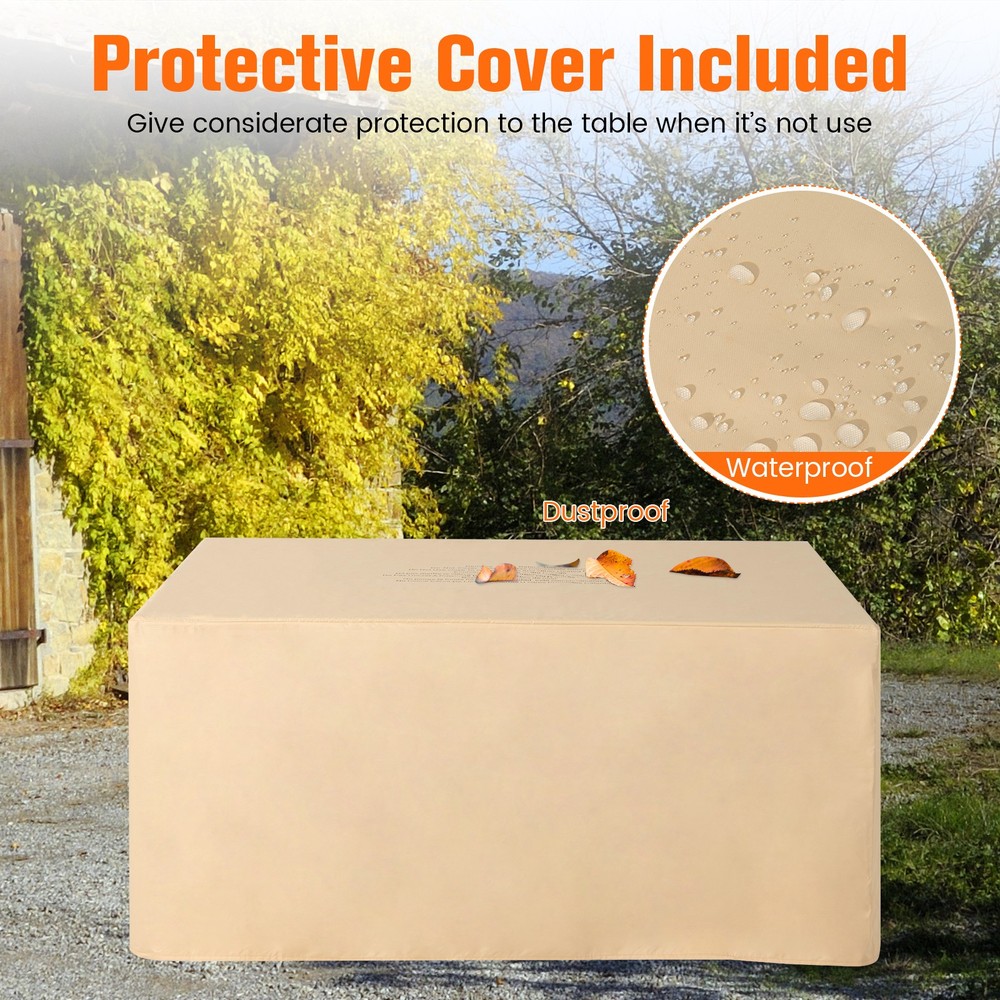 42" Rectangular Propane Fire Pit Table 50,000 BTU W/ Lava Rocks & PVC Cover