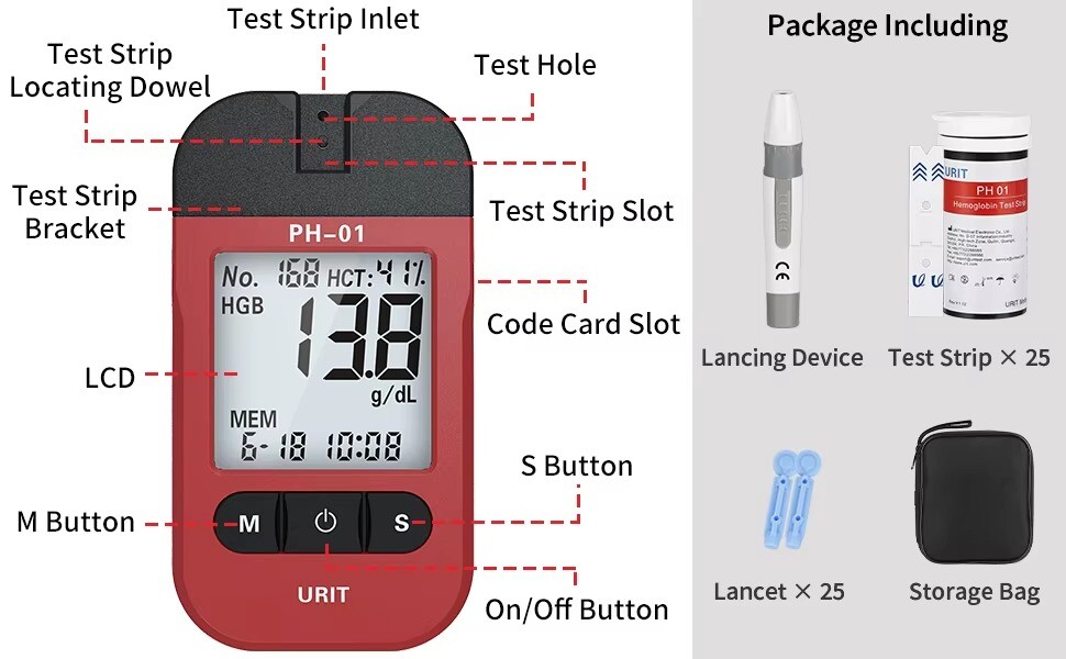 Home Hemoglobin Test Meter with 50 Test Strips Kit Easy Use Hemoglobin Test..46